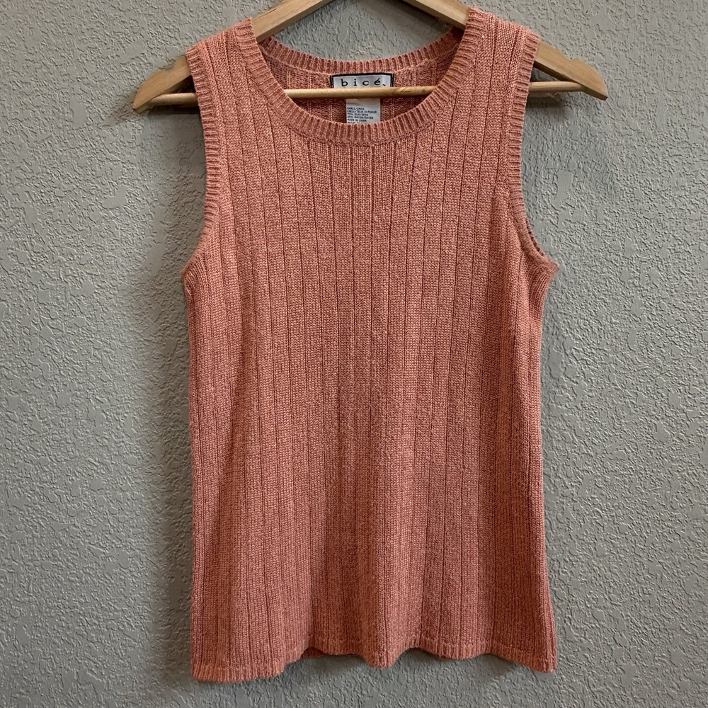 Bicé Silk Rib Knit Tank Shell Sleeveless Sweater Vest • Pink Size Small